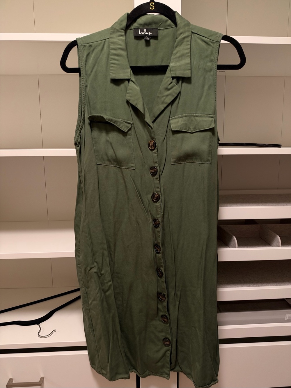 Lulu's Olive Green Sleeveless Button-Front Mini Dress - Size L.